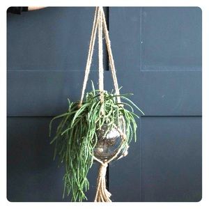 Natural macrame hanger with glass pot